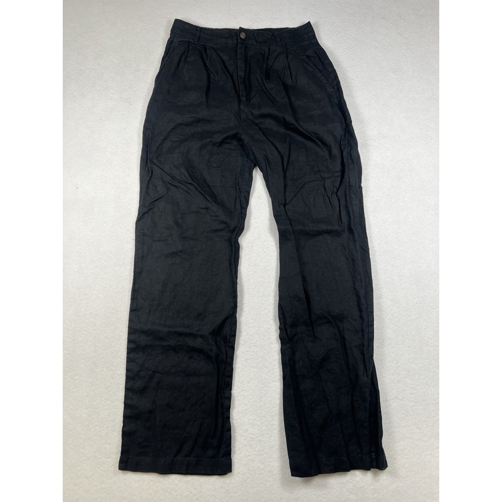 Reformation 100% Linen Pants Women's 6 Black Straight Leg High Rise Pleated Zip